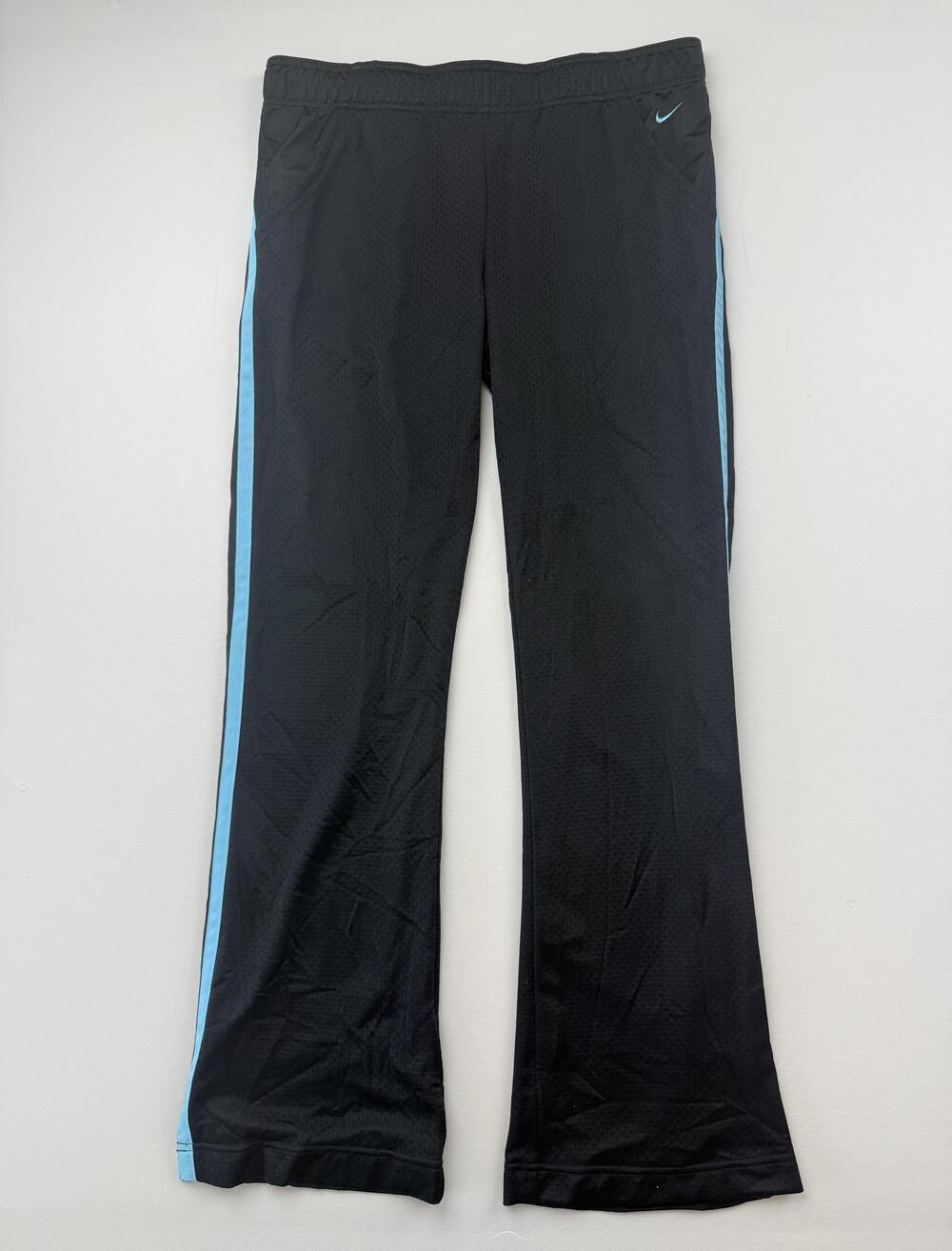 Nike Track Pants Youth Large 12-14 Black Blue Stripe Athletic Warm Up Wear